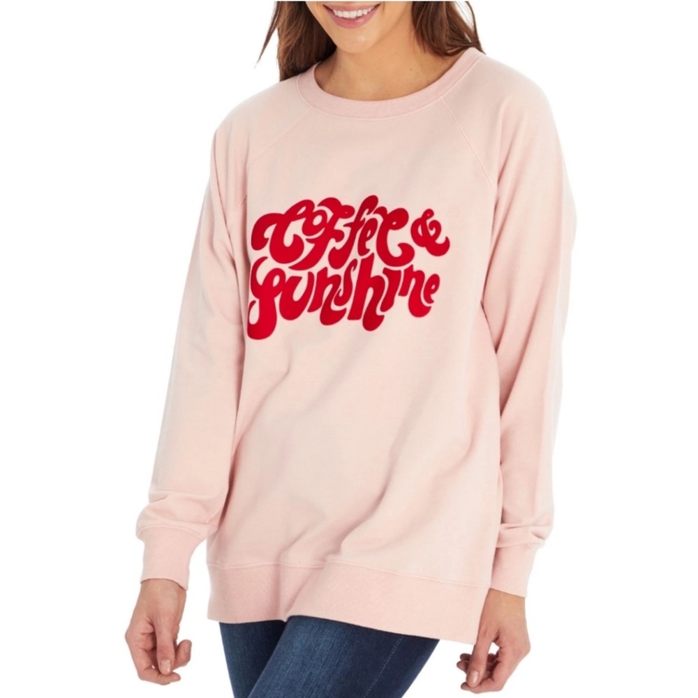 Wildfox Pink Sweatshirt with Red 'Coffee & Sunshine' Graphic